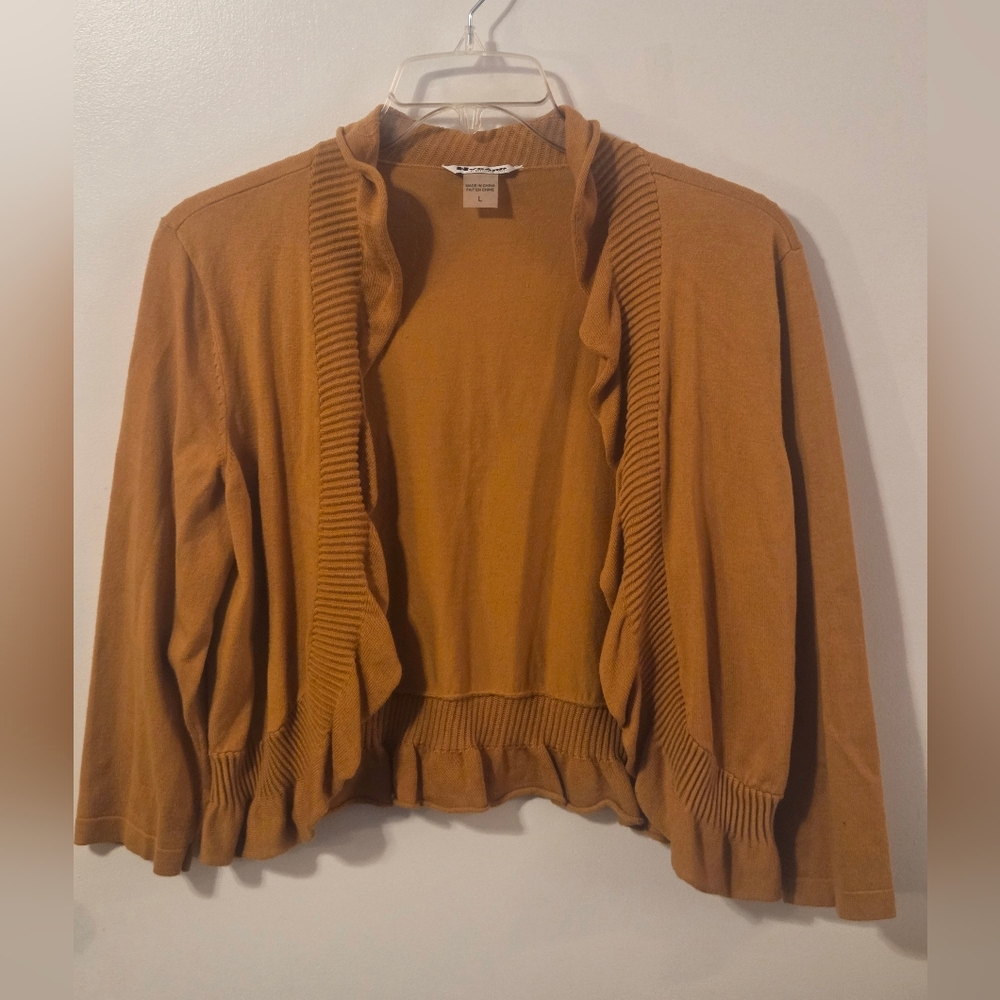 Open-front Golden Brown Cropped Cardigan/Shrug Sweater
